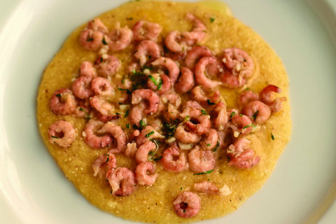 Shrimps with garlic and wet polenta - Discover Seafood