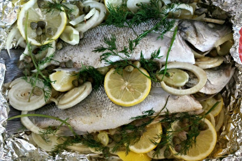 Steamed sea bass with fennel, capers and white wine - Discover Seafood